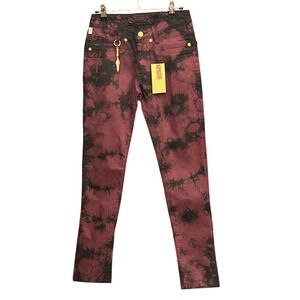 New Robins Jean Motercycle Jeans Burgundy Black Tie Dye Grunge Biker Aesthetic